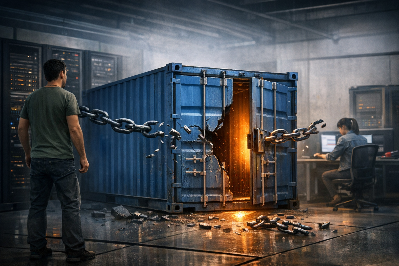 Imagen que representa vulnerabilidad en contenedores Docker y Kubernetes en un entorno empresarial